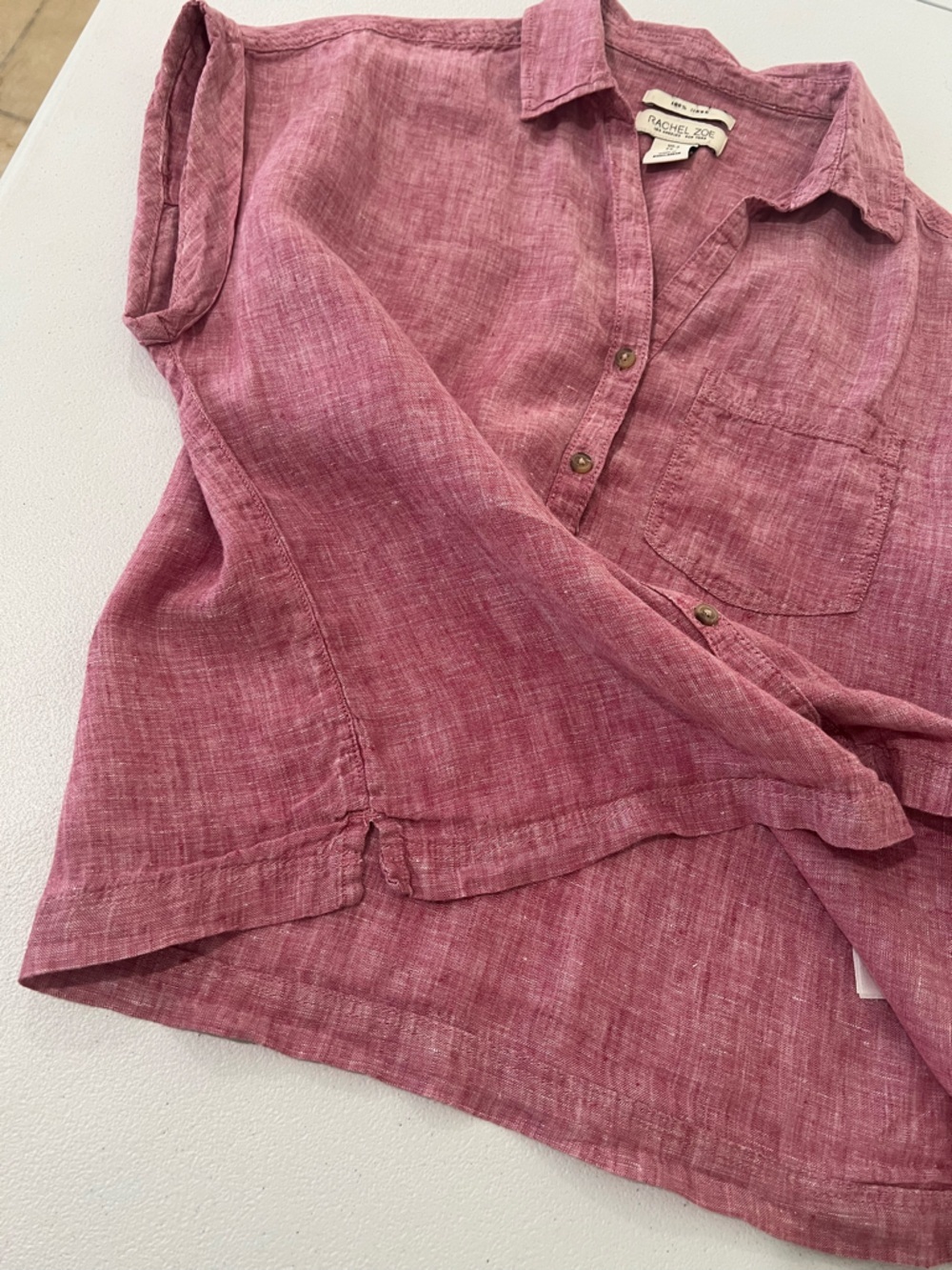 Rachel Zoe Linen Button Front Shirt mauve color S - Picture 9 of 11